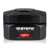 Black jar of Gummy Professional hair gel with a white label on a white background