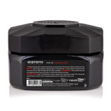 Black hair gel container with visible label on a white background