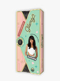 Glanzy hair product packaging with a model and brand logo on a white background