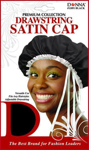 Donna | Premium Collection Drawstring Satin Cap -  Black
